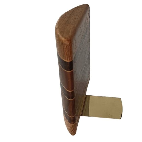 Vintage Mid Century Modern Butcher Block Solid Wood w/Inlay Curved Bookend - Picture 3 of 9